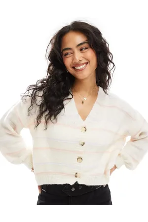 ASOS Knitted fluffy oversized cardigan in ecru stripe