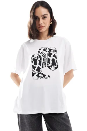 Pieces® Oversized t-shirt with cowgirl graphic in