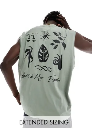 ASOS Oversized vest in khaki with abstract back print