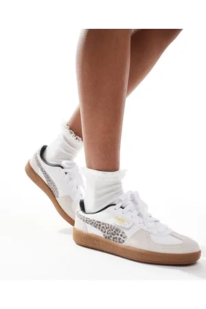 PUMA Palermo trainers in white & leopard print