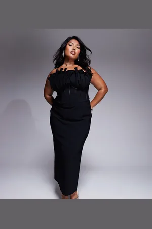 ASOS ASOS DESIGN Curve exaggerated ruffle bandeau corset midi dress in