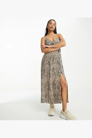 Miss Selfridge Petite frill detail maxi slip dress in animal print