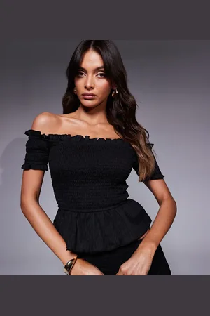 Kaiia Exclusive shirred textured peplum bardot top co-ord in