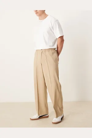 ASOS Smart wide leg trousers with pintucks in stone with half elasticated waist