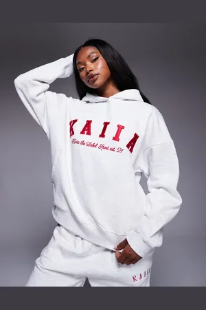 Kaiia Embroidered logo oversized hoodie co-ord in light marl and red