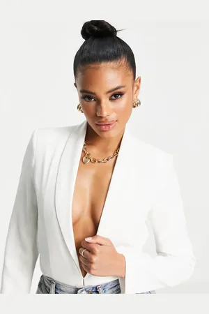 Unique 21 Plunge neck tailored bodysuit in white