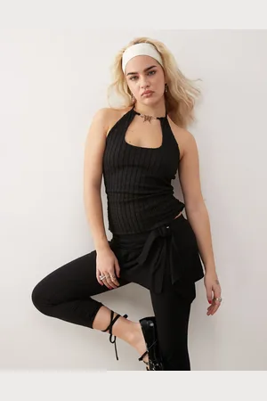 COLLUSION Butterfly trim halter neck top in