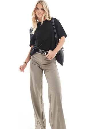Bershka Petite tailored trouser in taupe
