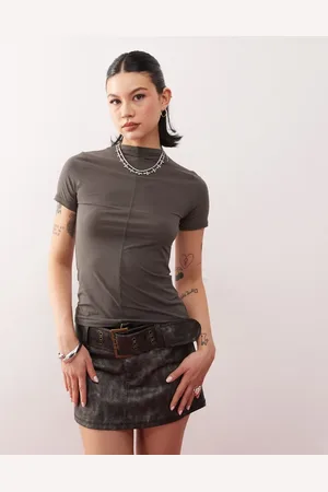 Weekday Mock neck top with front seam detail in dark