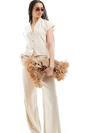 JDY Loose fit linen mix trouser co-ord in beige