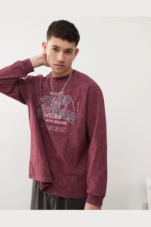 Reclaimed Long sleeve t-shirt in burgundy