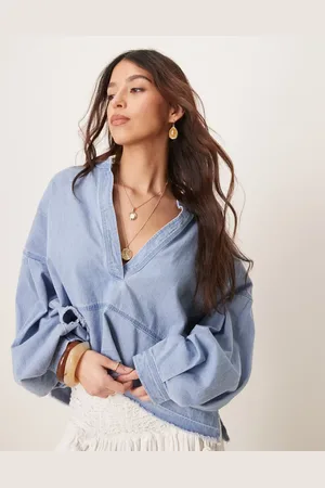 Free People Jude denim pullover top in vintage indigo