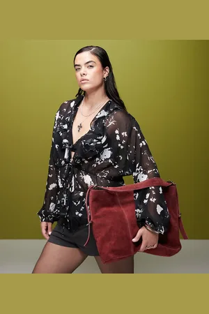 ASOS ASOS DESIGN CURVE ruffle chiffon blouse with ties in mono floral