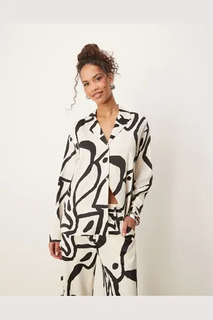 AWARE Oversized satin shirt co-ord in mono print