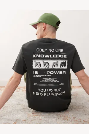 Obey Permission graphic logo t-shirt with back print in vintage
