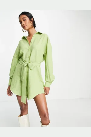 Lola May Shirt dress with tie waist in lime