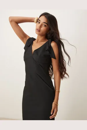 Pretty Lavish Bow shoulder satin midaxi dress in