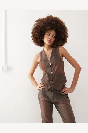 Reclaimed Western denim waistcoat in washed