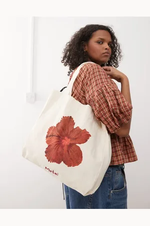 Motel Barbara hibiscus print tote bag in ivory