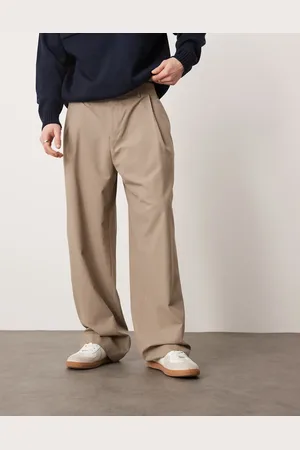 ASOS Smart wide leg trousers with deep pleat in stone