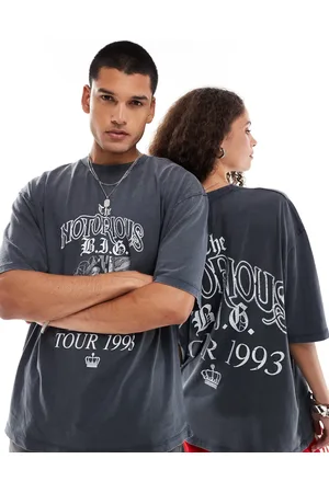 ASOS Unisex oversized license band tee in washed with Biggie Smalls tour prints
