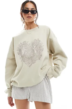 Miss Selfridge Angel tapestry oversized jumper in stone