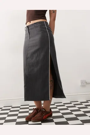 Monki Maxi skirt with side split in pinstripe