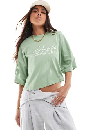 ONLY LA Pilates Club print cropped t-shirt in light