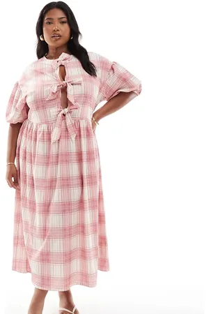 ASOS ASOS DESIGN Curve puff sleeve tie front maxi dress in red check