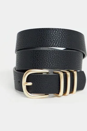 Pieces® Gold buckle belt in black