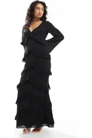 Pretty Lavish Long sleeve ruffle maxi dress in