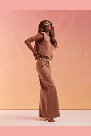 ASOS Raw edge trouser with linen co-ord in mocha