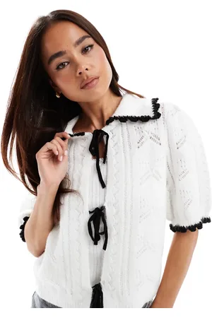 ASOS Stitch crew neck cardigan with frill in mono