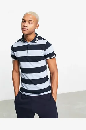 Brave Soul Short sleeve stripe polo in & navy