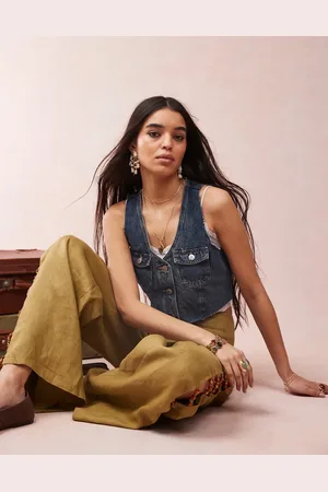 Monki Denim cropped waistcoat in mid