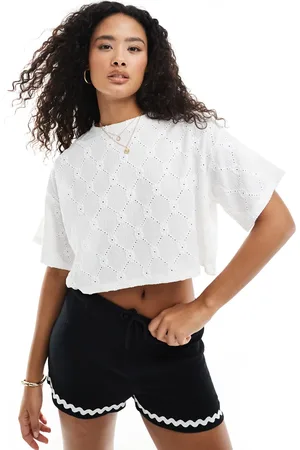 Miss Selfridge Flower jacquard oversized cropped t-shirt