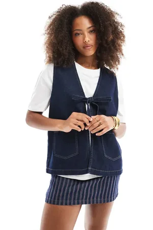 ONLY Tie front denim vest in indigo