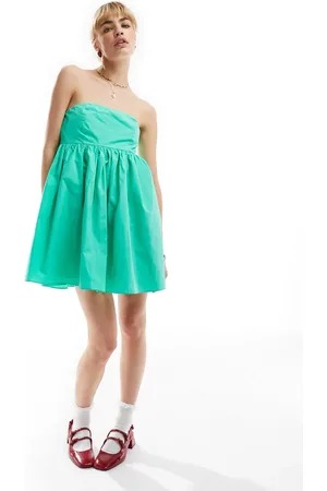 Glamorous Bandeau volume mini smock dress in turquoise