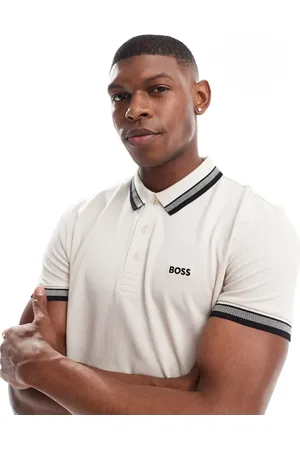 HUGO BOSS Paddy tipped polo shirt in light beige