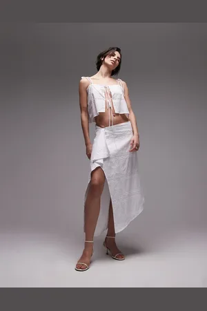 SNDYS Cotton embroidered drape detail midaxi skirt co-ord in