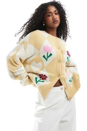 Miss Selfridge Jacquard flower cardigan in buttermilk