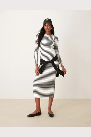 Miss Selfridge Long sleeve midi dress in stripe