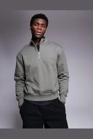 ASOS Premium heavyweight boxy oversized quarter zip sweatshirt 400gsm in khaki