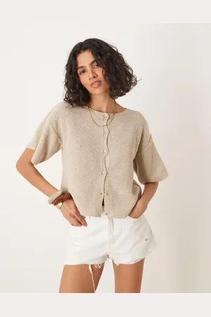 ASOS Knitted short sleeve cardigan in oatmeal