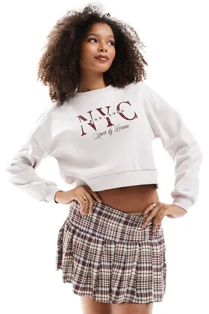 Miss Selfridge NYC graphic cropped sweatshirt in ecru