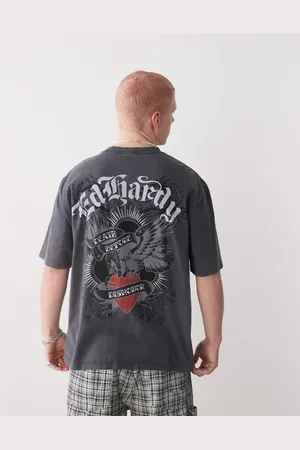 ED HARDY Death before dishonor eagle relaxed t-shirt in charcoal