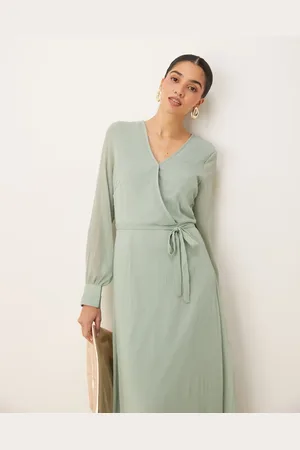 VILA Longsleeve v-neck midi dress in sage