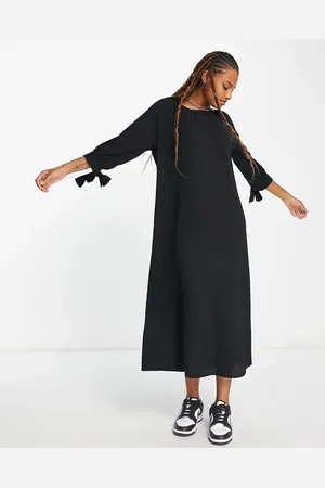 Monki Tie sleeve smock midi dress in