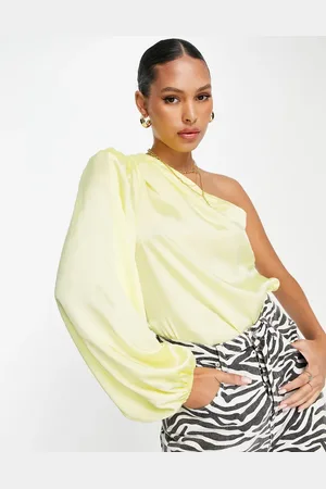 River Island One shoulder puff sleeve satin top in