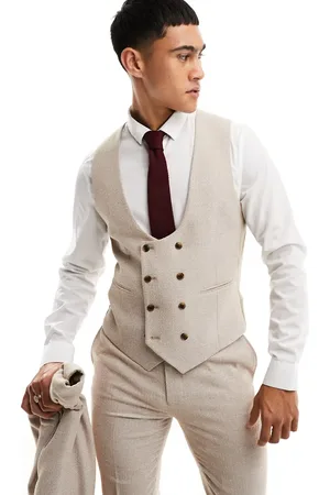 ASOS Skinny suit waistcoat in stone basketweave